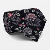 Cravate Roses Black Pink  (Roulé)