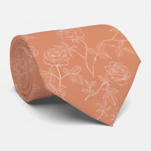 Cravate Roses blanches délicates sur orange poussiéreux