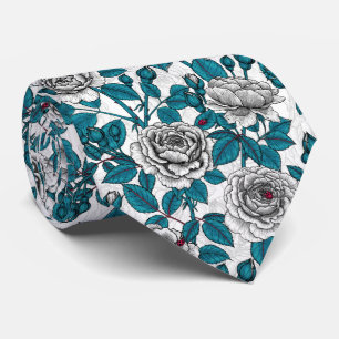 Cravate Roses blanches et coccinelles