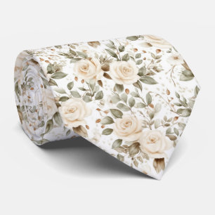 Cravate Roses blanches sur fond blanc