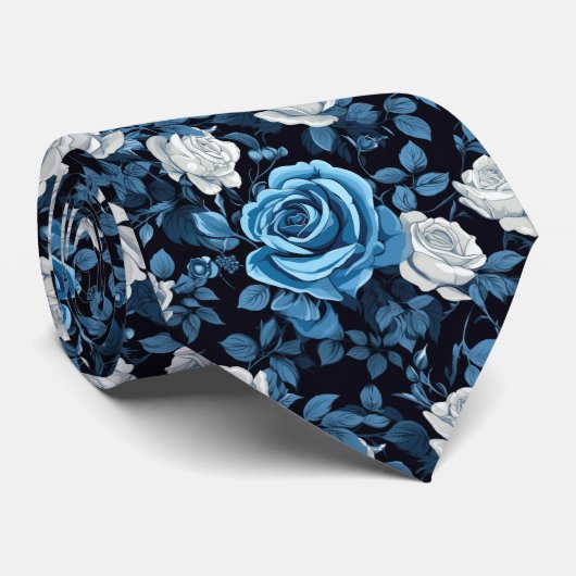 Cravate Roses Bleues Et Blanches (Roulé)