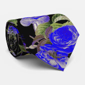 Cravate ROSES BLEUS ET BOUTEILLES JAUNES Noirs (Roulé)