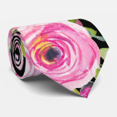 Cravate Roses d'aquarelle en rose et crème sur noir (Roulé)