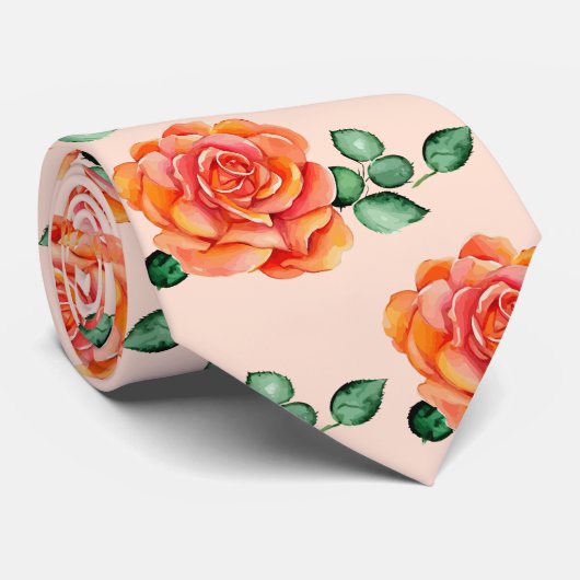 Cravate Roses d'aquarelle rose vert Peach (Roulé)