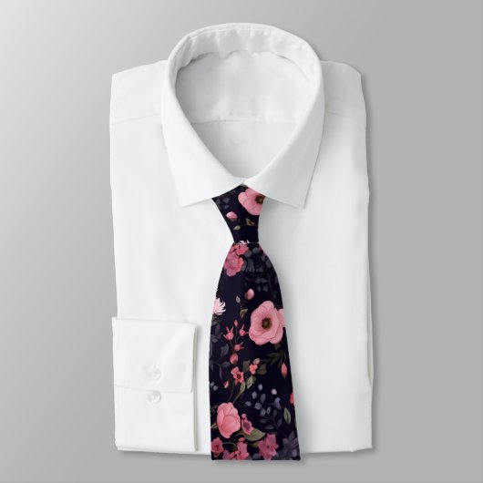 Cravate Roses d'été en noir (Attaché)