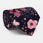 Cravate Roses d'été en noir (Roulé)