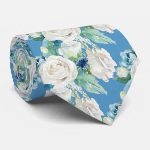Cravate Roses d'hiver Bleu Blanc Elégant