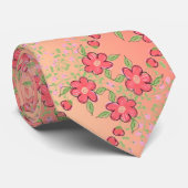 Cravate Roses et coraux de Pêche (Roulé)