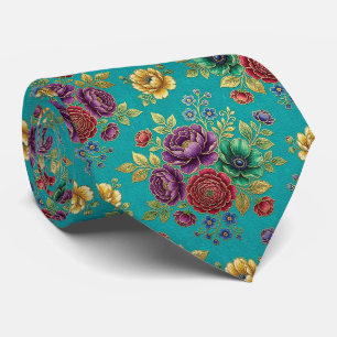 Cravate Roses Faux Soie Ton de Bijou + Gentleman en Or