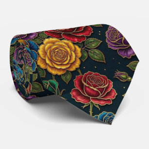 Cravate Roses Faux Soie Ton de Bijou + Gentleman en Or