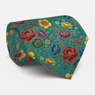 Cravate Roses Faux Soie Ton de Bijou + Gentleman en Or