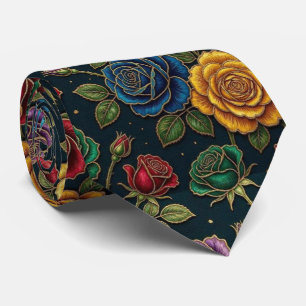 Cravate Roses Faux Soie Ton de Bijou + Gentleman en Or