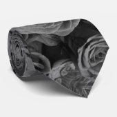 Cravate Roses gris, photo florale grise (Roulé)