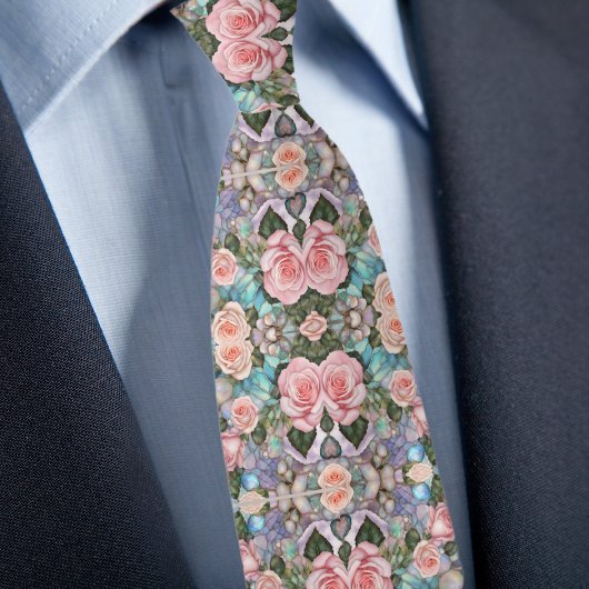 Cravate Roses iridescents et galets