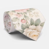 Cravate Roses pastel vintage doux (Roulé)