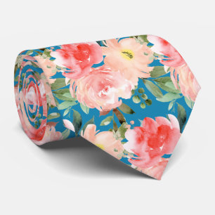 Cravate Roses Pivoines Eucalyptus Aquarelle Blush