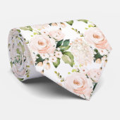 Cravate Roses Pivoines Hydrangeas Aquarelle Blush (Roulé)