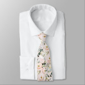 Cravate Roses Pivoines Hydrangeas Aquarelle Blush (Attaché)