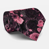 Cravate Roses romantiques roses et noirs gothiques (Roulé)