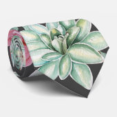 Cravate Roses roses et motif succulent de cactus sur le (Roulé)