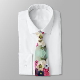 CRAVATE ROSES ROSES ROSES ROSES BLANCHES, FLEURS D'ANÉONE,