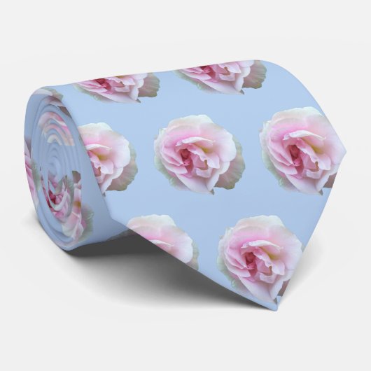 Cravate Roses roses sur motif floral bleu clair (Roulé)