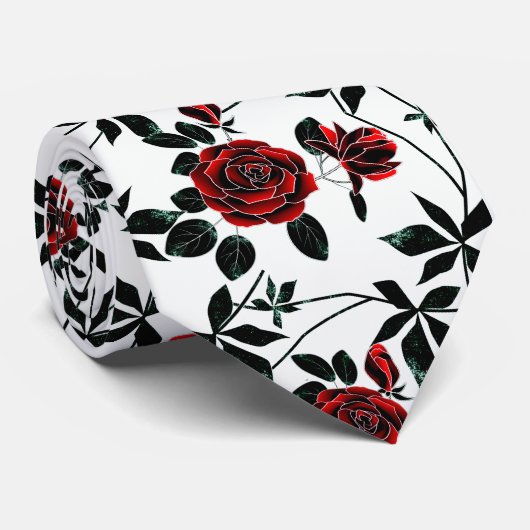 Cravate Roses rouges. (Roulé)