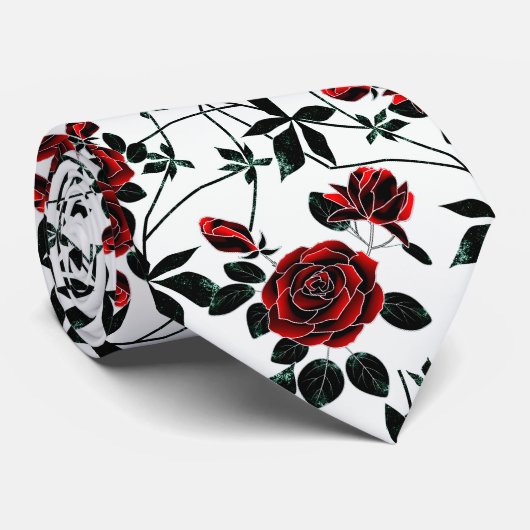 Cravate Roses rouges. (Roulé)