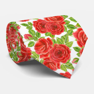 Cravate Roses rouges aquarelle transparente motif