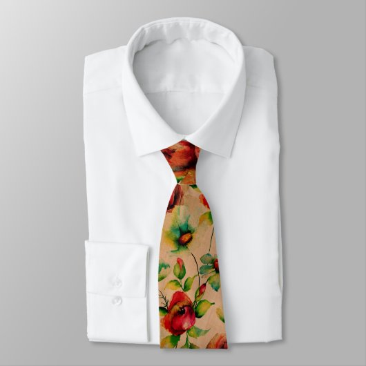 Cravate Roses Rouges Aquarelles Sur Bois Bleu Motif (Attaché)