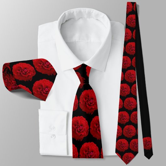 Cravate Roses Rouges Classique Floral Noir