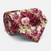 Cravate Roses rouges de Bourgogne Roses Fuschées Aquarelle (Roulé)