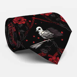 Cravate Roses Rouges Gothiques Chaîne Rouge Cœurs Corbeau