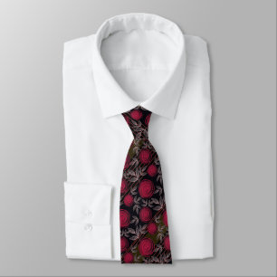 Cravate Roses rouges sur noir.