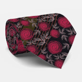 Cravate Roses rouges sur noir. (Roulé)