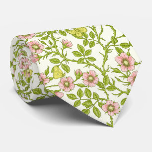 Cravate Roses sauvages et papillons /rose/vert pâle/jaune