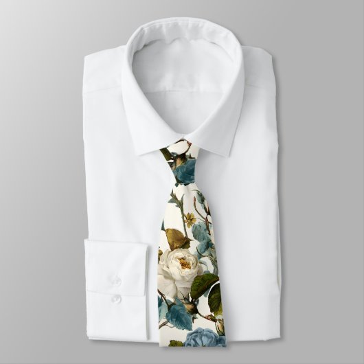 Cravate Roses Vintage Romantiques Blanc Bleu (Attaché)