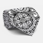 Cravate Rosette noire et blanche Floral Mandala Paisley (Roulé)