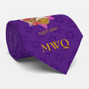 Cravate ROSH HASHANAH violet Monogramme