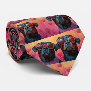 Cravate Rottweiler avec Roses de coeur Saint Valentin