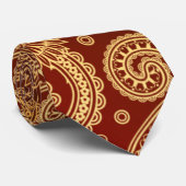 Cravate Rouge abstrait et motif floral d'or (Roulé)