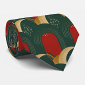Cravate Rouge Abstrait, vert et or (Roulé)