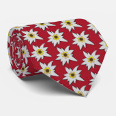 Cravate Rouge avec fleurs blanches d'Edelweiss (Roulé)