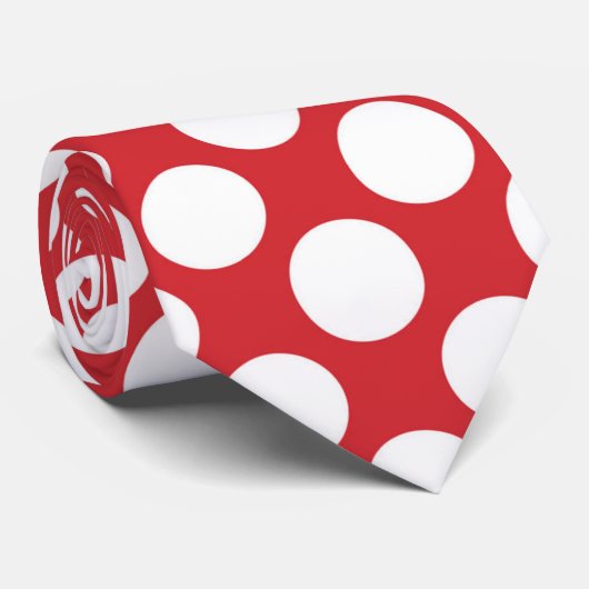 Cravate Rouge avec le pois blanc rétro (Roulé)