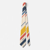 Cravate Rouge beige jaune et Bleu rayures (Devant)