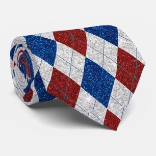Cravate Rouge, Blanc, Bleu Argyle Juillet 4 Paillettes