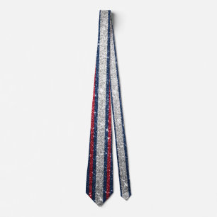 Cravate Rouge Blanc Bleu Paillettes Rayures Amérique USA T