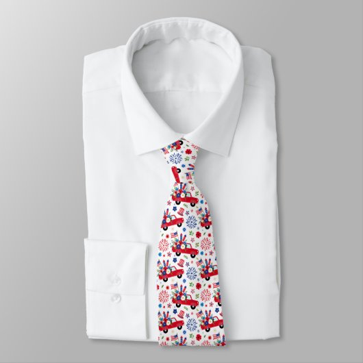 Cravate Rouge Blanc et Bleu Camion Rouge Simple Impression (Attaché)