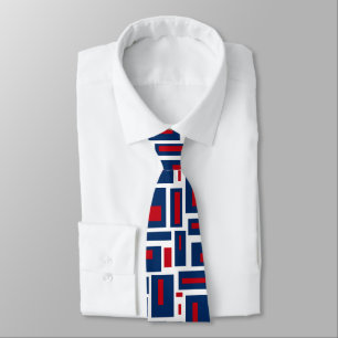 Cravate Rouge, blanc et bleu moderne géométrique