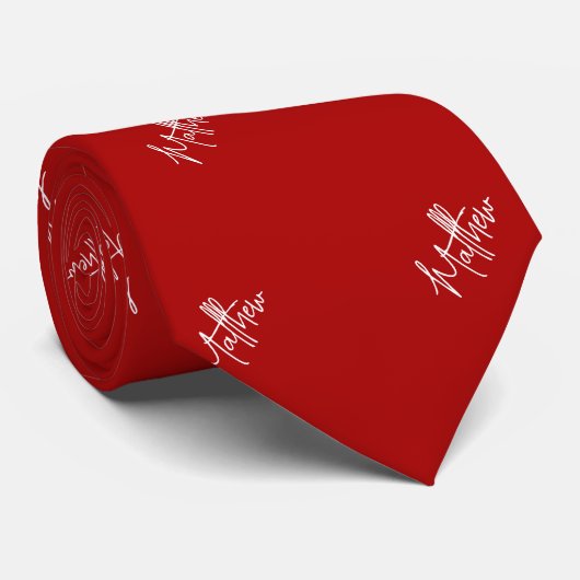 Cravate Rouge blanc nom motif script moderne (Roulé)
